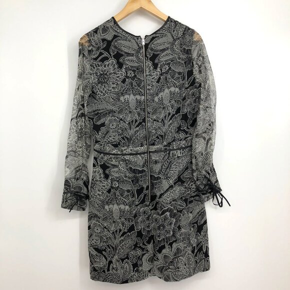 Veronica Beard Black and White Chiffon sheer Long Sleeve floral Silk Mini dress - Picture 3 of 16